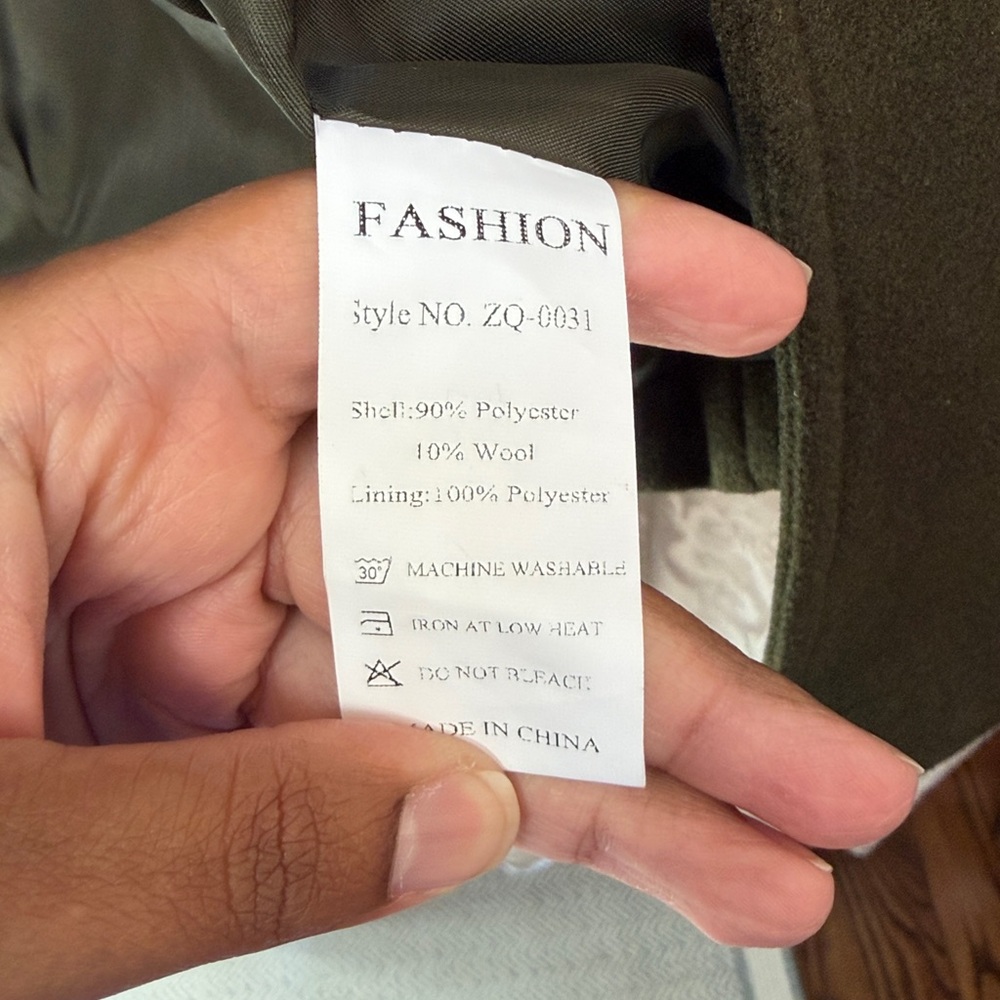 New Olive Green Women's Pea Coat Size Medium - Picture 7 of 9